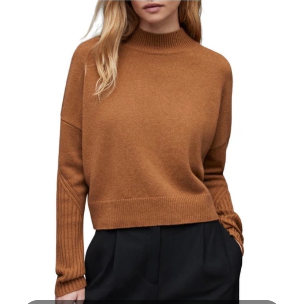 Allsaints Orion Cash Jumper Cashmere Sweater Tan Mock Neck Women's Size M 4